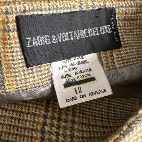 Zadig & Voltaire Deluxe Wool Cashmere Blend‎ Plaid Wrap Skirt Size 12 - Picture 5 of 5